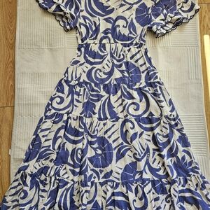 JODIFL Blue and White Ruffled Tiered Maxi Sundress